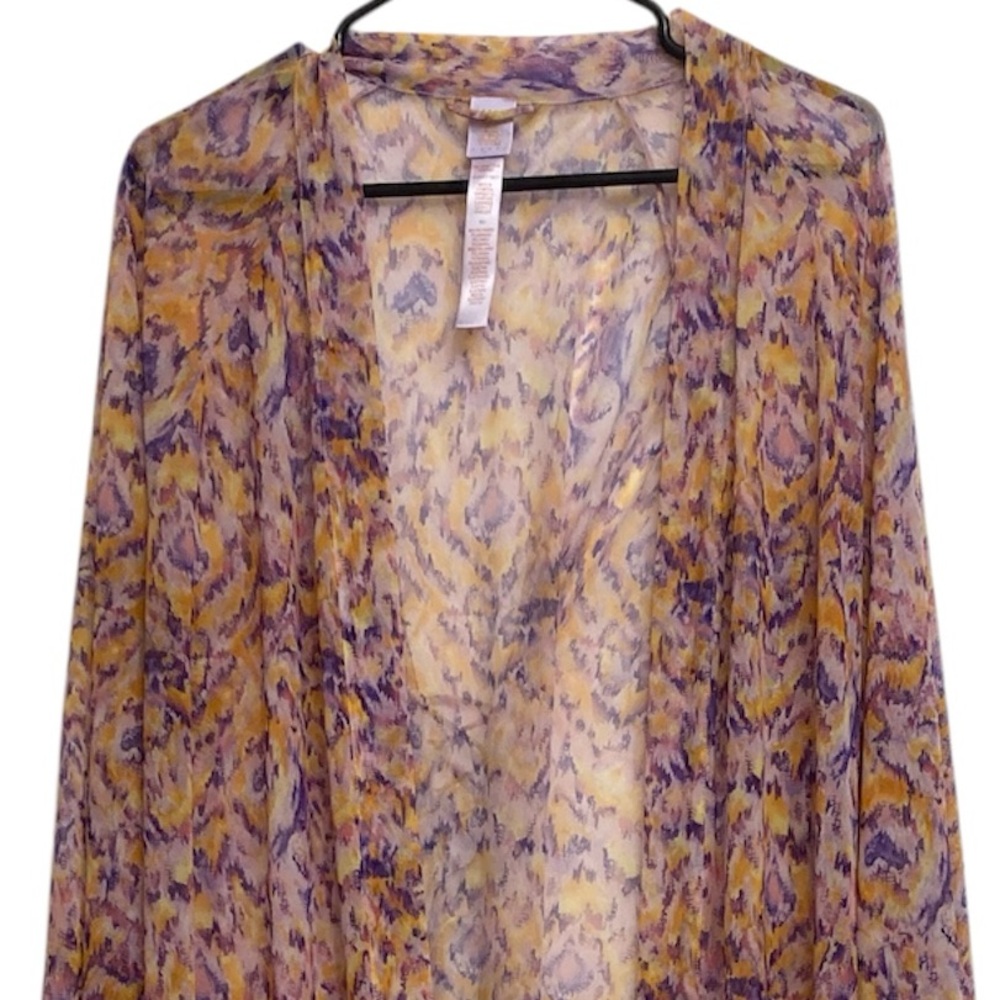 Savage X Fenty Sheer Kimono Robe, Lace Up Back, Yellow & Purple, Womens M /L - Picture 3 of 7
